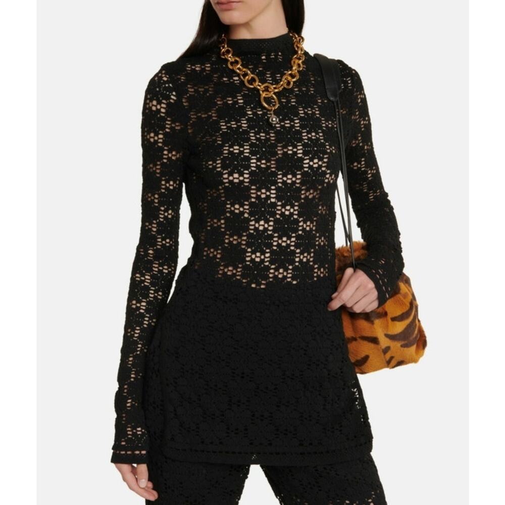Jil Sander Embroidered Black cotton macramé top Size DE 34 / US 4